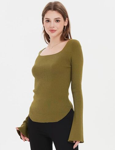 سترة نسائية من POPDM بأكمام طويلة ورقبة مربعة خفيفة الوزن للخريف والربيع in Kuwait