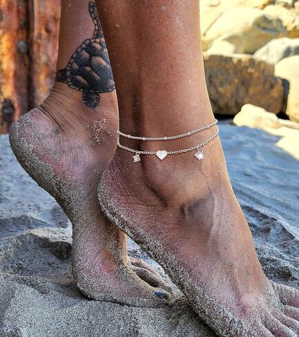 Picuzzy Silver Anklets for Women, Waterproof Sterling Silver Layer Anklet Dainty Beach Bling Ankle Bracelets for Women Fashion Summer Foot Jewelry Gift for Women Teen Girls in Saudi Arabia