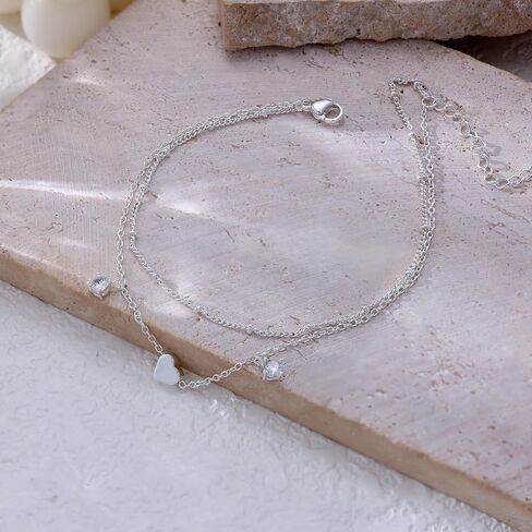Picuzzy Silver Anklets for Women, Waterproof Sterling Silver Layer Anklet Dainty Beach Bling Ankle Bracelets for Women Fashion Summer Foot Jewelry Gift for Women Teen Girls in Saudi Arabia