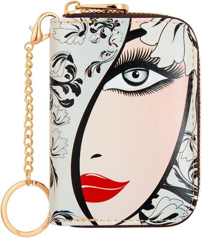 Credit Card Holder, RFID Blocking Wallet for Women Small Slim Leather Wallets with Keychain Zipper Business Cards Case (A Pink Romantic Flowers) in Kuwait