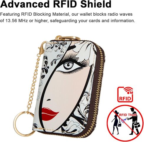 Credit Card Holder, RFID Blocking Wallet for Women Small Slim Leather Wallets with Keychain Zipper Business Cards Case (A Pink Romantic Flowers) in Kuwait