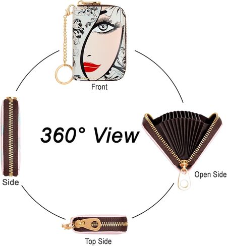 Credit Card Holder, RFID Blocking Wallet for Women Small Slim Leather Wallets with Keychain Zipper Business Cards Case (A Pink Romantic Flowers) in Kuwait