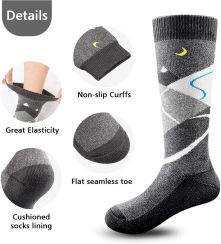 Kids Ski Socks 2 Pairs/3 Pairs Warm Snow Socks Non-Slip Cuff for Boys Girls Winter Skiing Snowboarding( in Kuwait