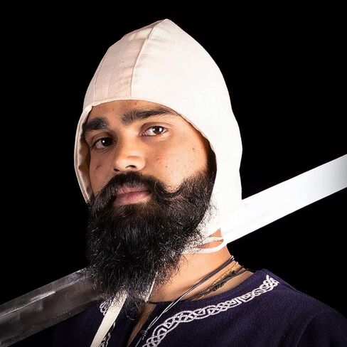 Mythrojan Chainmail Coif مع قبعة من قماش القطن | غطاء محرك السيارة البريدي من العصور الوسطى درع الفايكنج LARP مقاس 16 باللون الفضي والقرون الوسطى مقاس متوسط ​​قبعة قماشية خفيفة ناعمة وقوية 100% من القطن زي القرون الوسطى in Kuwait