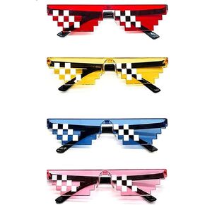 JINTOU 4 Pairs Pixel Sunglasses, Funny Sunglasses Mosaic glasses Thug Mulity-Color Plastic Cool Photo Props Party Accessories for Boys and Girls Adults, Pink in Saudi Arabia