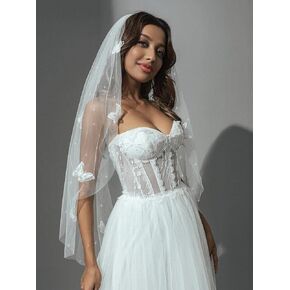 HEREAD Short Bride Wedding Veil with Butterflies Fingertip Length Sparkly Bridal Tulle Veils Hair Accessoies with Comb in Kuwait