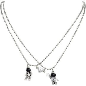 Couples Astronaut Pendant Necklaces,2Pcs Spaceman Promise Mutual Attraction Matching Jewelry Valentine's Day Gift for Husband Wife Boyfriend Girlfriend