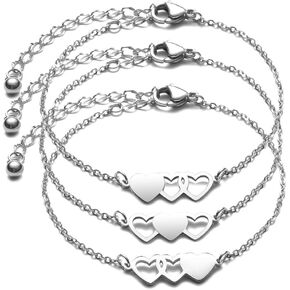 JINGMARUO 3 Sisters Bracelets Best Friends Necklace for 3 Set of 3 Heart Bracelets 3 BFF 3 Bestie Long Distance Friendship Gift