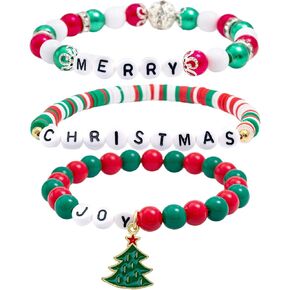 سوار عيد الميلاد للفتيات الوردي من BULKITEM، مجموعة أساور مجوهرات وردية قابلة للتكديس مطرزة بألوان قوس قزح للنساء والفتيات وحفلات الهدايا in Kuwait