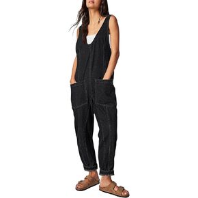 Pink Queen Denim Jumpsuits for Women 2024 Casual Loose Sleeveless Overalls High Waist Baggy Jeans Pants Jumpers with Pockets