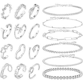 LOAYHOAY 18 قطعة الخلخال خاتم اصبع القدم للنساء الفتيات حجر الراين أساور الكاحل زهرة ورقة القلب مفتوح قابل للتعديل خواتم اصبع القدم الشاطئ مجوهرات القدم in Kuwait