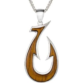 Aloha Jewelry Company قلادة من الفضة الإسترلينية عيار 925 من خشب هاواي كوا مع سلسلة صندوقية مقاس 18 بوصة، خالية من النيكل ولا تسبب الحساسية للبشرة الحساسة