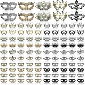 Poen 100 Pcs Masquerade Mask Bulk Vintage Antique Masks Venetian Masks for Men Women Masquerade Ball Mask for Halloween Cosplay Carnival Party, 5 Styles in Kuwait