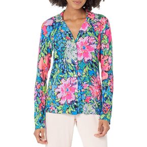 Lilly Pulitzer Pj Knit Long Sleeve Button-Up Top