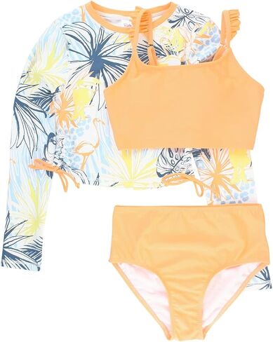 Birds of Paradise Cropped Long Sleeve Rash Guard Bikini 3pc Set in Saudi Arabia