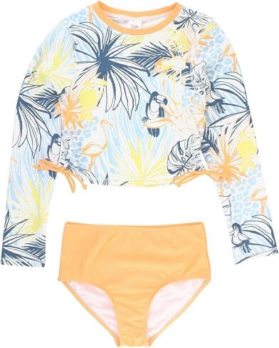 Birds of Paradise Cropped Long Sleeve Rash Guard Bikini 3pc Set in Saudi Arabia