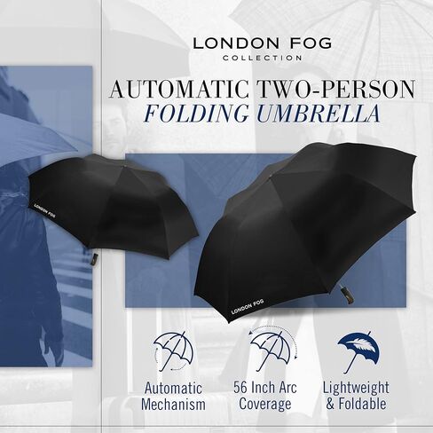 London Fog Rain Umbrella, Automatic Two Person Folding Umbrella, Windproof, Lightweight and Packable for Travel, Full 56 Inch Arc in Kuwait