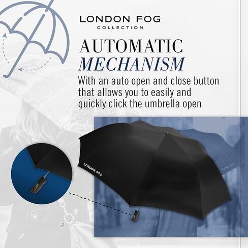 London Fog Rain Umbrella, Automatic Two Person Folding Umbrella, Windproof, Lightweight and Packable for Travel, Full 56 Inch Arc in Kuwait