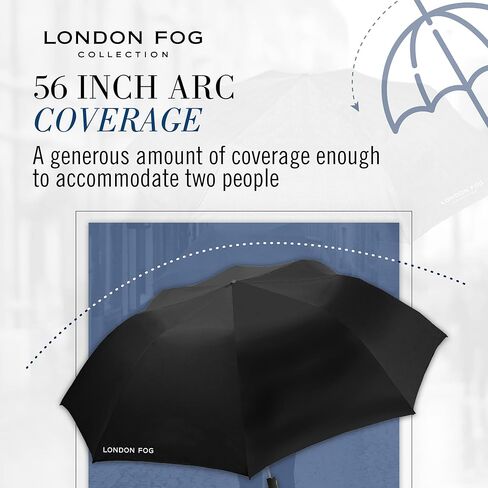 London Fog Rain Umbrella, Automatic Two Person Folding Umbrella, Windproof, Lightweight and Packable for Travel, Full 56 Inch Arc in Kuwait