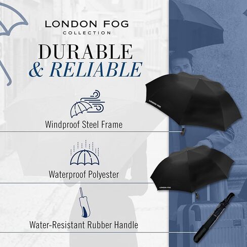 London Fog Rain Umbrella, Automatic Two Person Folding Umbrella, Windproof, Lightweight and Packable for Travel, Full 56 Inch Arc in Kuwait