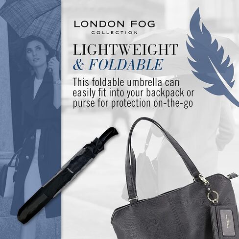 London Fog Rain Umbrella, Automatic Two Person Folding Umbrella, Windproof, Lightweight and Packable for Travel, Full 56 Inch Arc in Kuwait