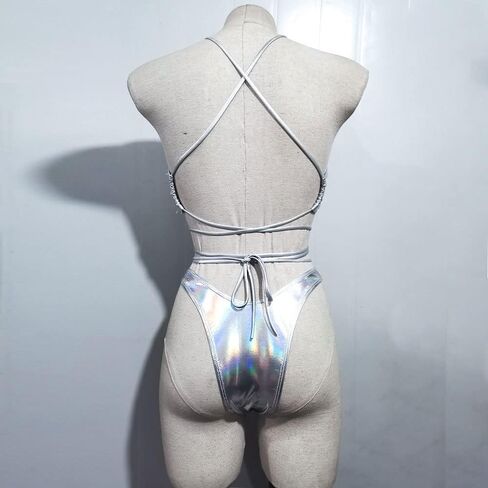 مجموعة بيكيني هالتر بأشرطة ثلاثية الأبعاد لامعة من النيون مع قمة مثلثة ملفوفة in Kuwait