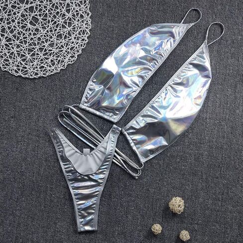 مجموعة بيكيني هالتر بأشرطة ثلاثية الأبعاد لامعة من النيون مع قمة مثلثة ملفوفة in Kuwait