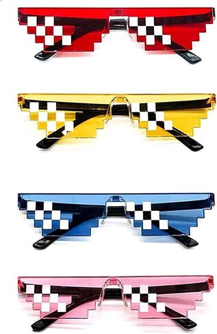 JINTOU 4 Pairs Pixel Sunglasses, Funny Sunglasses Mosaic glasses Thug Mulity-Color Plastic Cool Photo Props Party Accessories for Boys and Girls Adults, Pink in Saudi Arabia