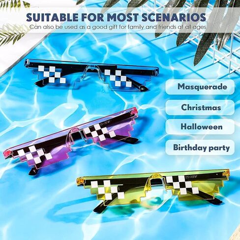 JINTOU 4 Pairs Pixel Sunglasses, Funny Sunglasses Mosaic glasses Thug Mulity-Color Plastic Cool Photo Props Party Accessories for Boys and Girls Adults, Pink in Saudi Arabia