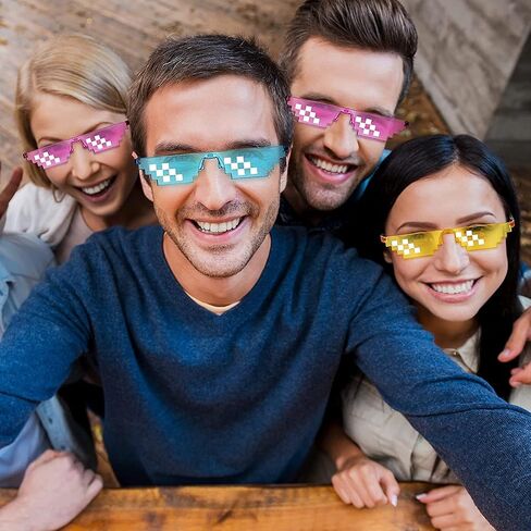 JINTOU 4 Pairs Pixel Sunglasses, Funny Sunglasses Mosaic glasses Thug Mulity-Color Plastic Cool Photo Props Party Accessories for Boys and Girls Adults, Pink in Saudi Arabia
