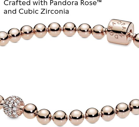 Pandora Beads & Pavé Bracelet - 14k Rose Gold-Plated Bracelet for Women - Features Rose & Cubic Zirconia - Gift for Her - 8.3" in Saudi Arabia