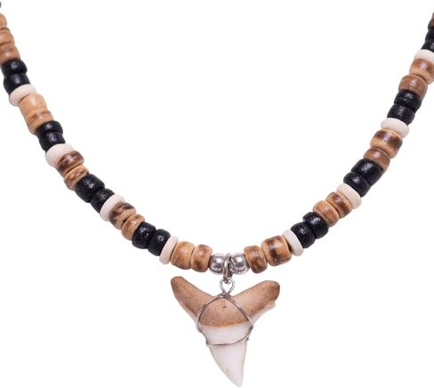 BlueRica Shark Tooth on Coconut Shell Beads Necklace (18" 3L) in Kuwait