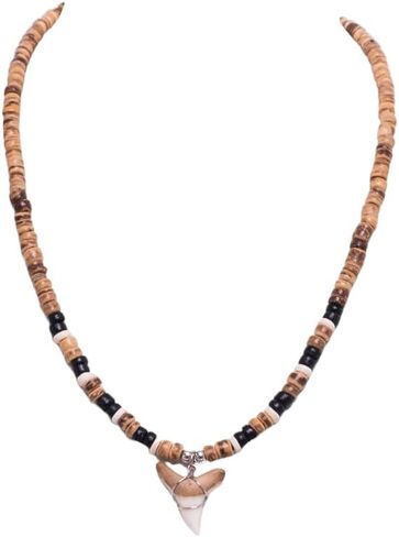 BlueRica Shark Tooth on Coconut Shell Beads Necklace (18" 3L) in Kuwait
