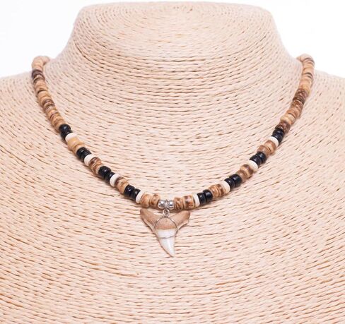 BlueRica Shark Tooth on Coconut Shell Beads Necklace (18" 3L) in Kuwait