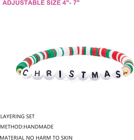 سوار عيد الميلاد للفتيات الوردي من BULKITEM، مجموعة أساور مجوهرات وردية قابلة للتكديس مطرزة بألوان قوس قزح للنساء والفتيات وحفلات الهدايا in Kuwait