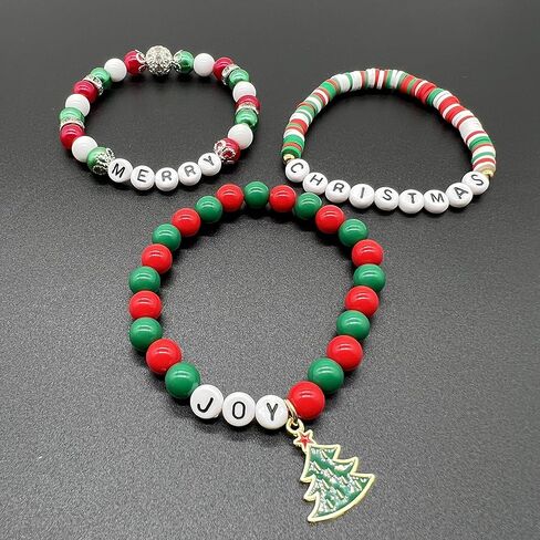 سوار عيد الميلاد للفتيات الوردي من BULKITEM، مجموعة أساور مجوهرات وردية قابلة للتكديس مطرزة بألوان قوس قزح للنساء والفتيات وحفلات الهدايا in Kuwait