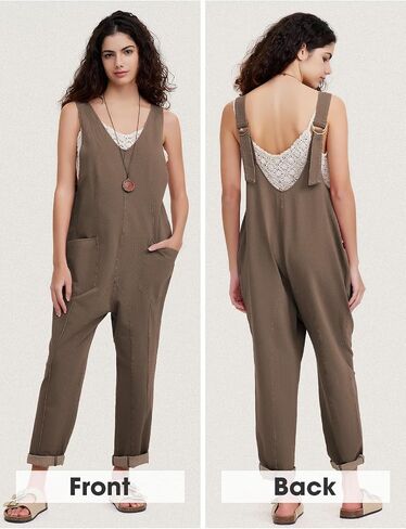 EXLURA Womens High Roller Denim Bib Jumpsuits Casual Loose Sleeveless Baggy Overalls Jeans Pants Jumpers with Pockets in Saudi Arabia