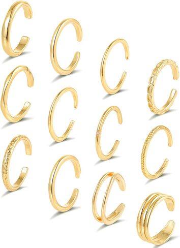 Tornito 12Pcs 18K Gold Filled Toe Rings Minimalist Thin Wire Cubic Zirconia Summer Beach Toe Rings Open Adjustable Foot Jewelry for Women Silver Gold Tone in Saudi Arabia