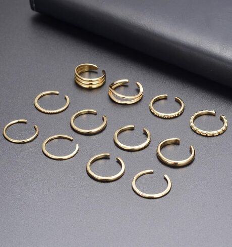 Tornito 12Pcs 18K Gold Filled Toe Rings Minimalist Thin Wire Cubic Zirconia Summer Beach Toe Rings Open Adjustable Foot Jewelry for Women Silver Gold Tone in Saudi Arabia