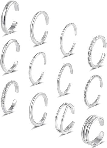 Tornito 12Pcs 18K Gold Filled Toe Rings Minimalist Thin Wire Cubic Zirconia Summer Beach Toe Rings Open Adjustable Foot Jewelry for Women Silver Gold Tone in Saudi Arabia