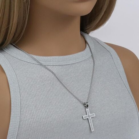 VI-FA Men's Cross Necklace Stainless Steel Jewelry Necklace with Cubic Zirconia Women Diamond Cross Crucifix Pendant with 22 Inches Box Chain in Kuwait