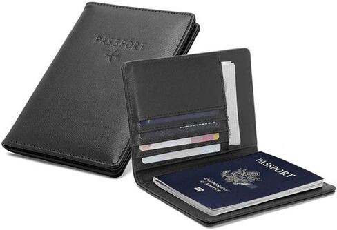 محفظة سفر BAKUN وغطاء حامل جواز السفر من الجلد للعائلة RFID، محفظة سفر، حافظة بطاقات جلدية، حافظة منظم مستندات السفر (وردي) in Saudi Arabia