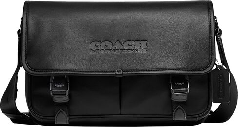 COACH Mens League Messenger Bag in Smooth Leather, Black in Saudi Arabia