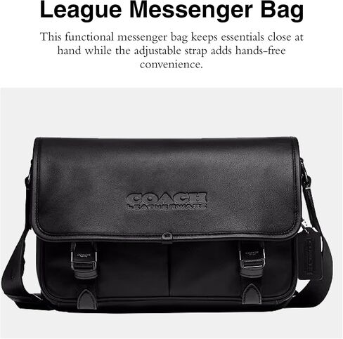COACH Mens League Messenger Bag in Smooth Leather, Black in Saudi Arabia