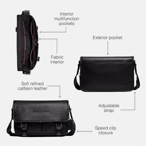 COACH Mens League Messenger Bag in Smooth Leather, Black in Saudi Arabia