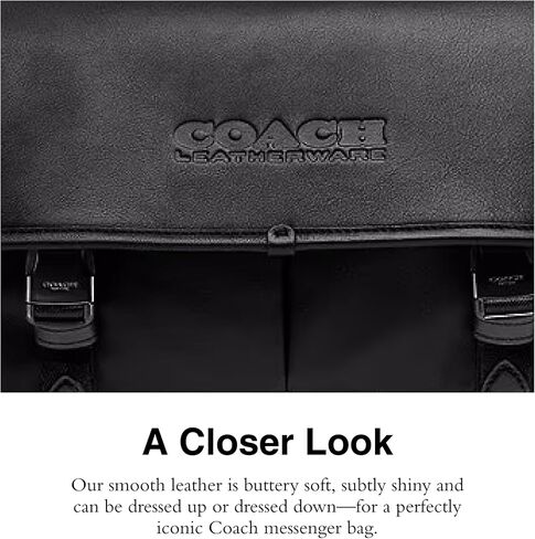 COACH Mens League Messenger Bag in Smooth Leather, Black in Saudi Arabia