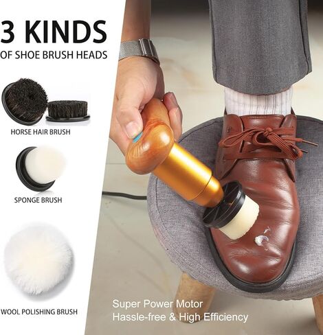 75W Power Electric Shoe Polisher, Adjustable 6 Speed Electric Polisher, Perfect for Leather Shoes and Sneakers, 3 Brush Heads,Time-Saving Solution for Shoe Cleaning in Saudi Arabia