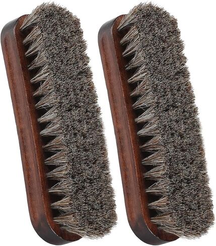 Horsehair Shoes Shine Brush, Soft Horse Hair Bristles Leather Clean & Care Brushes with Comfortable Grip for Shoes, Boots, Coats and Bags - 2 Pack in Saudi Arabia