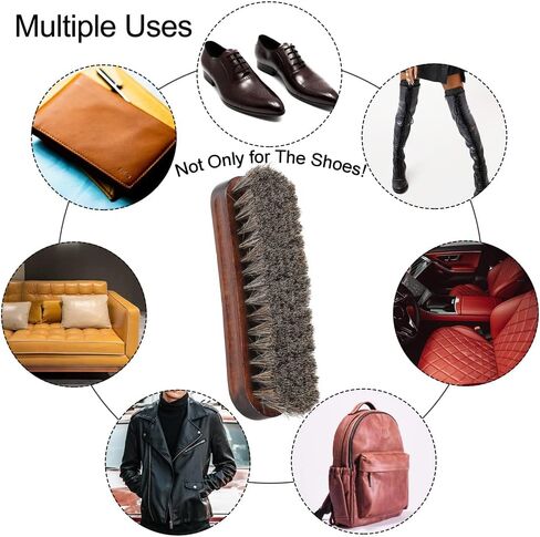 Horsehair Shoes Shine Brush, Soft Horse Hair Bristles Leather Clean & Care Brushes with Comfortable Grip for Shoes, Boots, Coats and Bags - 2 Pack in Saudi Arabia