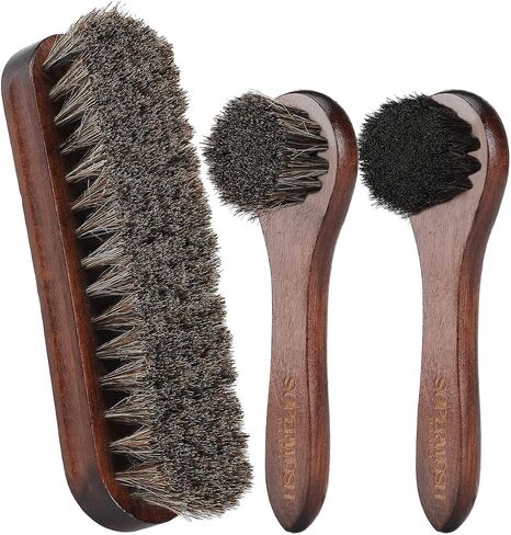 Horsehair Shoes Shine Brush, Soft Horse Hair Bristles Leather Clean & Care Brushes with Comfortable Grip for Shoes, Boots, Coats and Bags - 2 Pack in Saudi Arabia